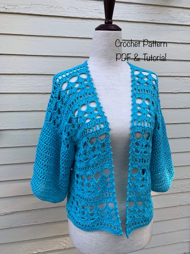 Summer cardigan crochet pattern. Pdf file and video tutorial US women's XS-XXL, crochet pattern, crochet, crochet cardigan image 1