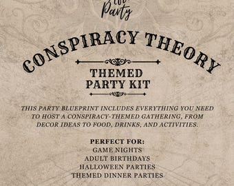 Kit para Festa Temática de Teorias da Conspiração | Plano de Evento Temático Imprimível + Convite (Download Digital)