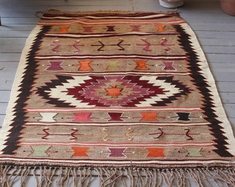 3'2"x4'7" ft  Vintage Anatolian Kilim, Aztec Design Kilim Rug, Bohemian Kilim, Ethnic Kilim, Small Vintage Kilim Rug