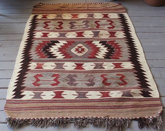 3x4'8" ft Vintage Kilim Rug, Small Kilim, Flat woven Rug, Ethnic Small Kilim Rug, Bohemian Kilim