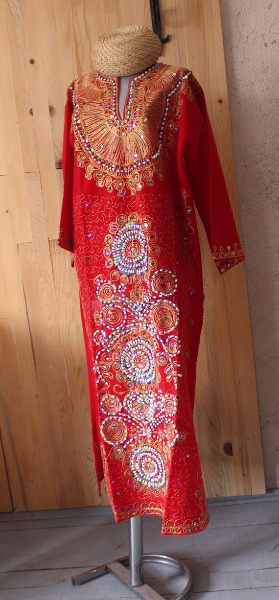 Velvet Ethnic Dress, Embroidered Ottoman Dress, Bo