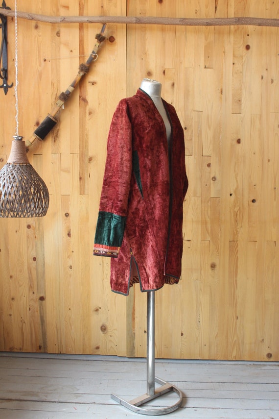 Ethnic Velvet Coat, Vintage Red Velvet Jacket, Boh