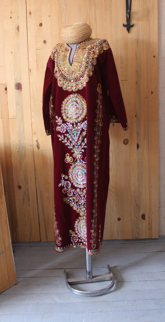 Velvet Ethnic Dress, Embroidered Ottoman Dress, Bo