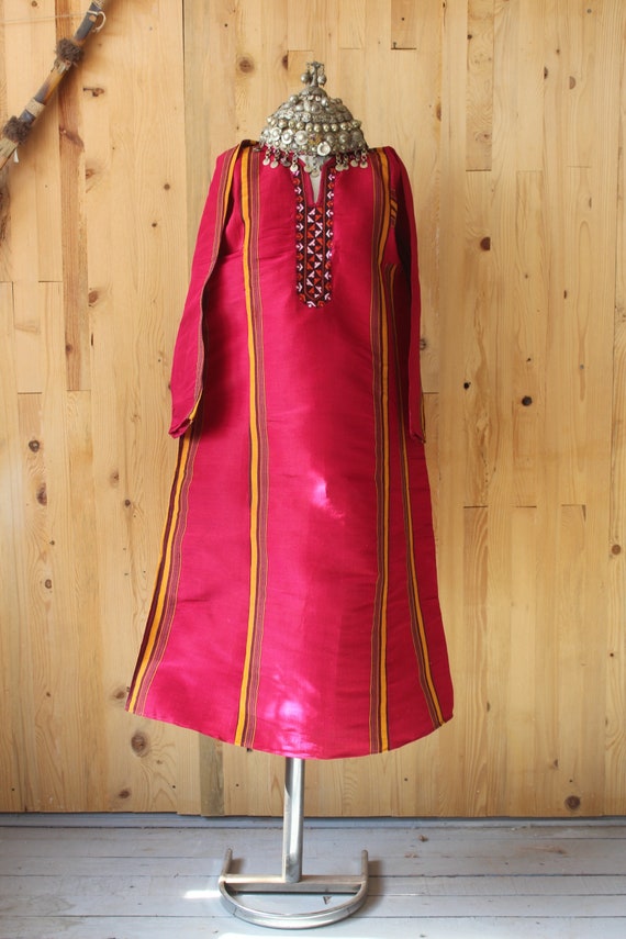 Bohemian Red Silk Dress, Ethnic Raw Silk Dress, S