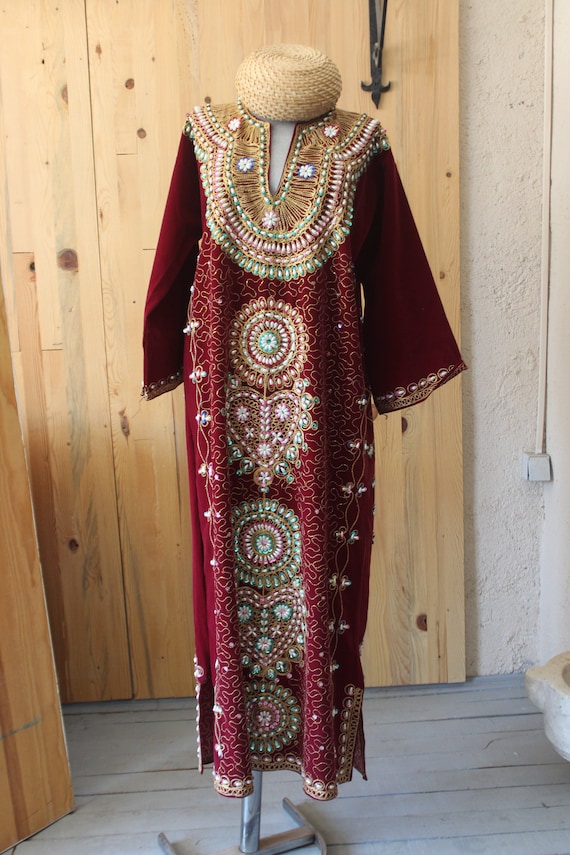 Velvet Ethnic Dress, Embroidered Ottoman Dress, Bo