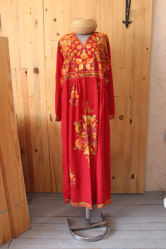 Suzani Silk Dress, Bohemian Dress, Embroidered S