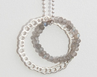 Silver chain with silver element and labradorite element