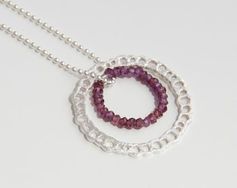 Silver chain with silver ring and garnet ring