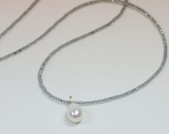 Gemstone necklace with freshwater pearl drops Mystic Quartz