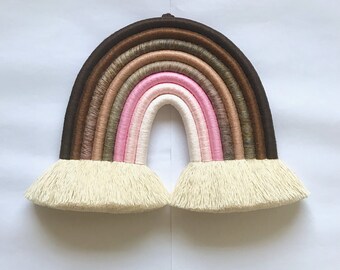 Wandbehang, Makramee, Regenbogen ,,browni-rosa''