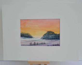 Sunset - Mischtechnik - Original Aquarell auf Papier und Fineliner