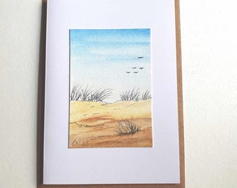 Aquarellkarte - Dünenlandschaft  - Unikat No 101 – Kunstkarte – Sammlerstück