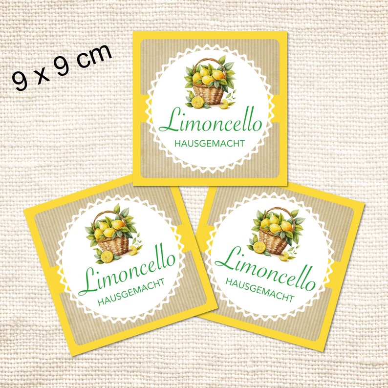 Limoncello Aufkleber Etiketten Sticker selbstgemacht hausgemacht Küche Likörflaschen 6 Stk. 9x9 cm