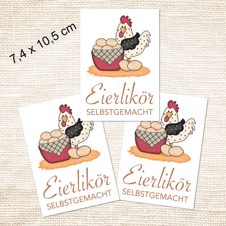 Eierlikör Aufkleber Etiketten Sticker selbstgemacht hausgemacht Küche Likörflaschen 8 Stk. 7,4x10,5 cm