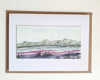 Grußkarte mit Landschaft - handgemalt – Kunstkarte – Handmade Watercolor - Unikat - Sammlerstück
