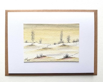 Grußkarte Unikat handgemalt – Winterlandschaft - Kunstkarte – Handmade Watercolor - Sammlerstück - Klappkarte - Faltkarte - Doppelkarte