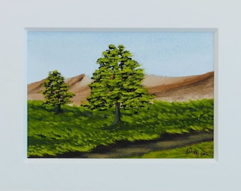 eigenARTen Original Gouache auf Papier - Landschaft mit Baum - Landscape