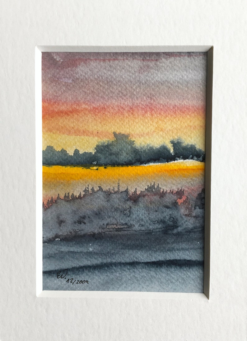 eigenARTen Original Aquarell Sonnenuntergang Landschaft Bild image 1