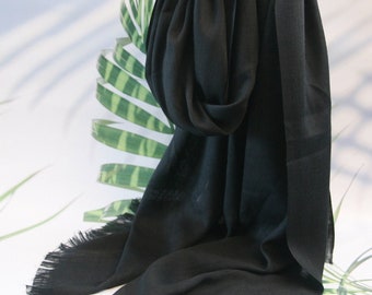 Fête des Mères Belle écharpe pour femme écharpe douce au beurre coton uni noir XX L 180 cm 70 cm de large