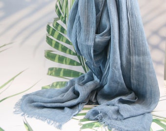 Mother's Day Beautiful ladies scarf denim blue buttery soft cloth cotton plain blue XX L 200 cm 80 cm wide