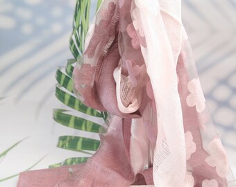 Mother's Day Beautiful ladies scarf 2 coloured pink buttery soft cloth translucent silk viscose old pink flower XX L 180 cm 70 cm wide