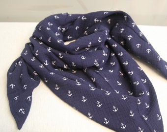 NEW Beautiful women's men's scarf triangle neckerchief dragon model soft muslin cotton Ökotex blue white anchor maritime