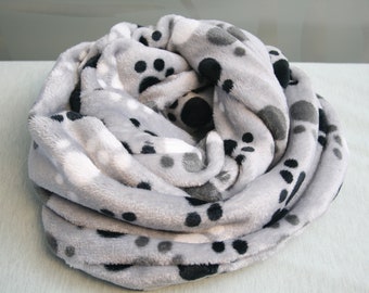 New women's men's scarf loop scarf fleece paws light gray !!! Gray White Black XXL