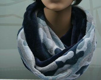 NEW Beautiful round scarf wellness fleece loop scarf women men fleece gray blue 150 cm new