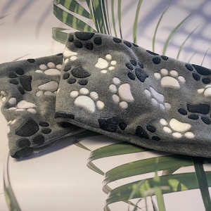 NIEUW Mooie ronde sjaal, wellness fleece lus sjaal, wintersjaal voor dames en heren, fleece, grijs, zwart, wit, pootafdruk, 150 cm, nieuw