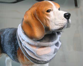 Cozy round scarf loop for dogs paws light blue gray white fleece