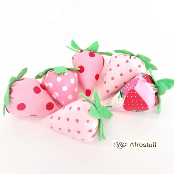 Deko Erdbeeren 6-er Set, Stofferdbeeren, Frühlingsdeko