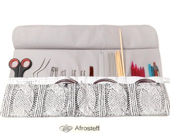 Knitting and crochet needle case, needle roll with knitting pattern print