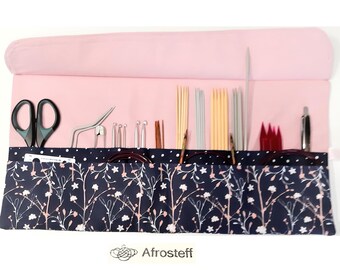 Knitting and crochet case, needle roller