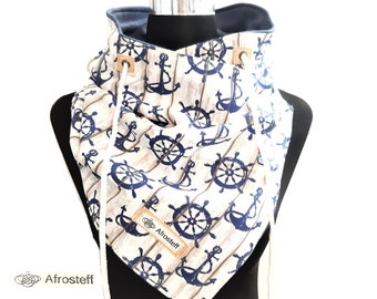 Lace-up scarf maritime with anchor, wrap scarf with fleece