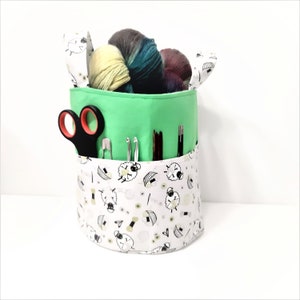 Handicraft basket with outer compartment, wool basket knitting sheep image 1