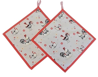 Pot holders, set of 2, "Chicken" design