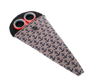 Brown scissor case with anchor motif, scissor pouch