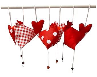 Easter decoration 8-piece set "Crazy Chickens", fabric chickens red/white