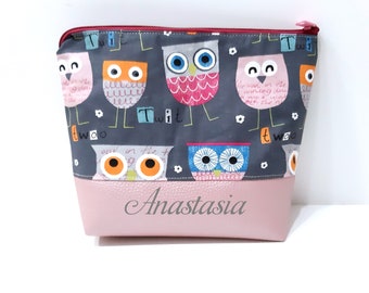 Children's toiletry bag or diaper bag personalized, children's bag with name and owl motif