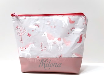 Children's toiletry bag or diaper bag personalized, children's bag with name and unicorn motif