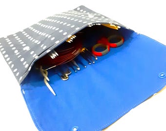 Stricknadeltasche, Häkelnadeltasche blau gepunktet
