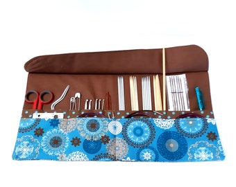 Knitting and crochet needle case, needle roll mandalas