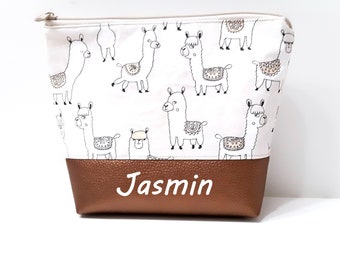 Children's toiletry bag or diaper bag personalized, children's bag with name and alpaca motif