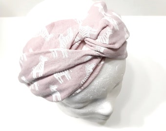 Turban headband made of muslin in pink with zebras, hair band