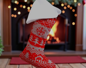 Nikolausstiefel mit Norweger Muster Print, Kaminsocke, befüllbarer zum Aufhängen
