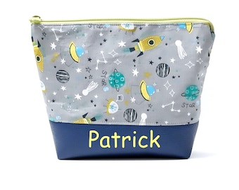 Children's toiletry bag or diaper bag personalized, children's bag with name and space motif