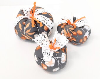 Set of 3 fabric pumpkins, autumnal decorative pumpkins