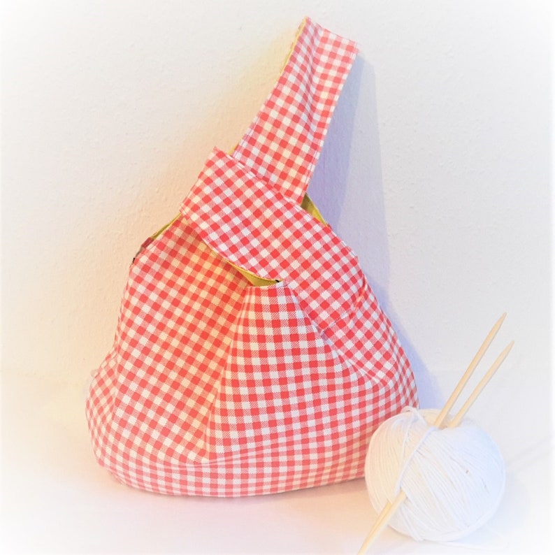 knitting bag fabric bag handmade bag market bag Sewn Project bagKnotentasche reversible Wollkorb shopping bag