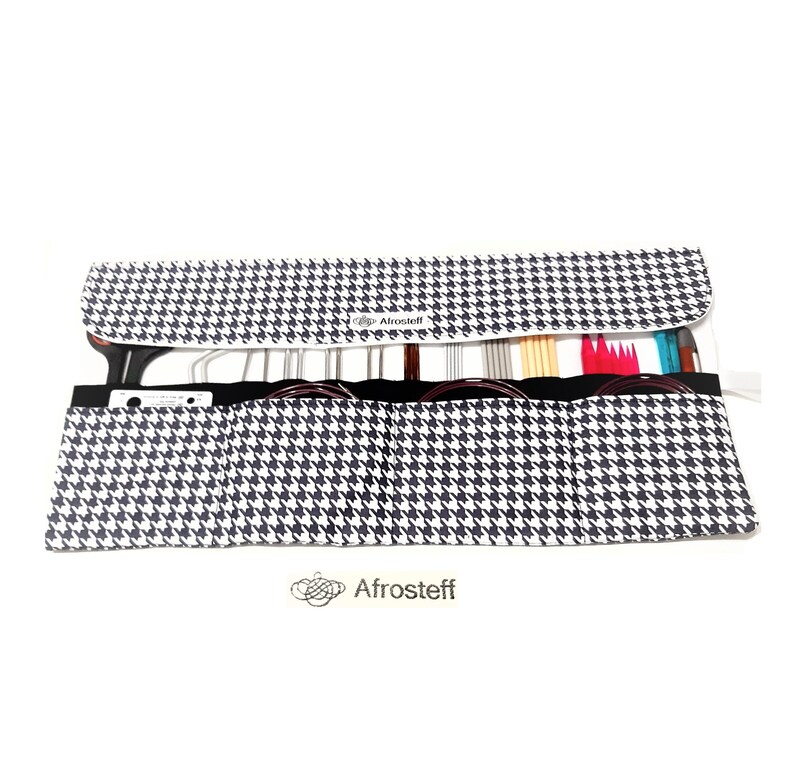 Knitting and crochet needle case, needle roller houndstooth image 1