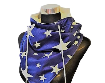 Schnürschal blau mit Sterne, Wickelschal mit Fleece
